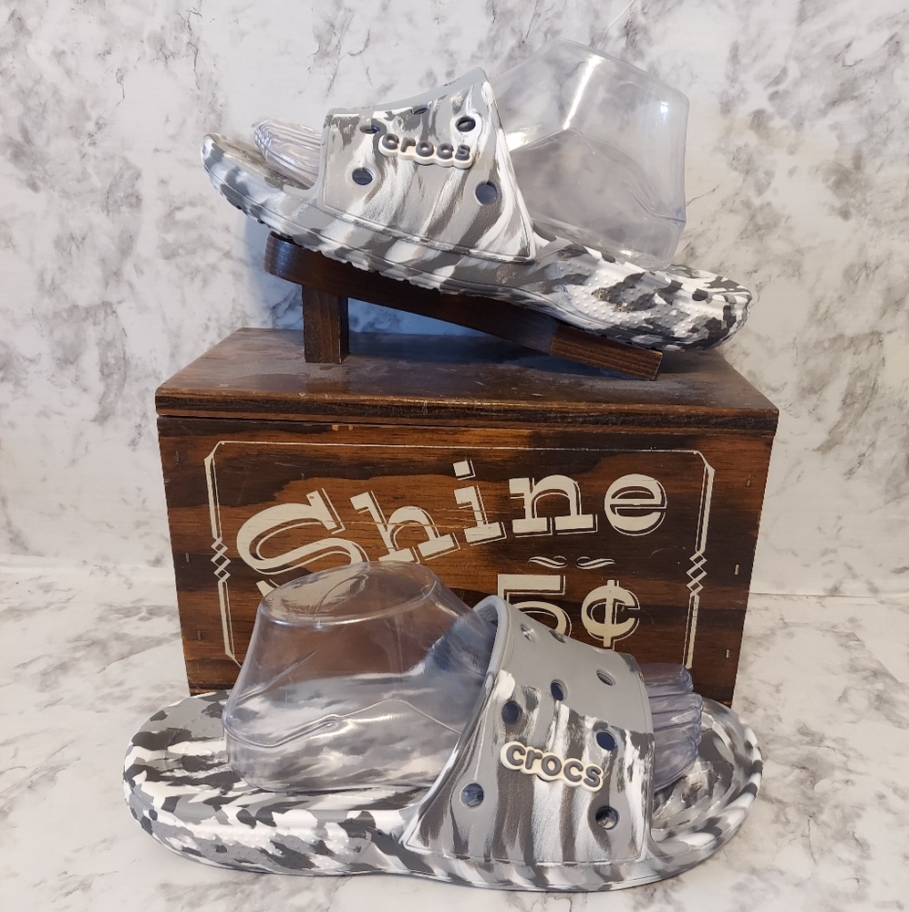 Pre-owned 2021 crocs classic marbled slide